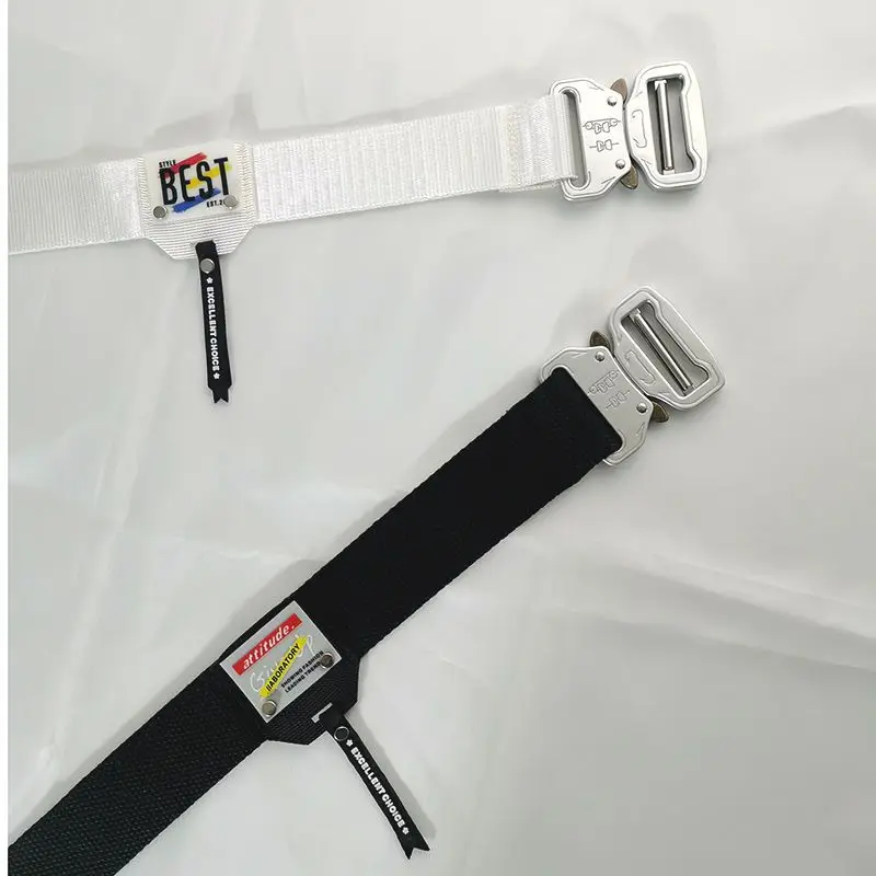 Functional Buckle Belt Men's Tooling Hip-hop Ins Fluorescent Green Decorative Belts Personality Silver Buckle Canvas Light Belt
