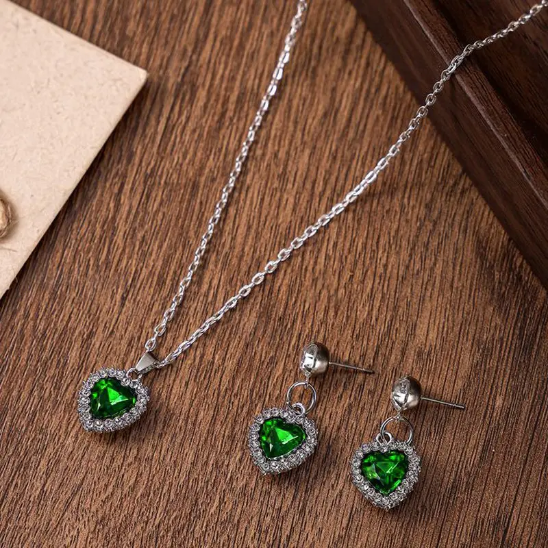 1 Set Crystal Heart Pendants Necklaces and Drop Earring for Women Wedding Bride Fashion Jewelry 4