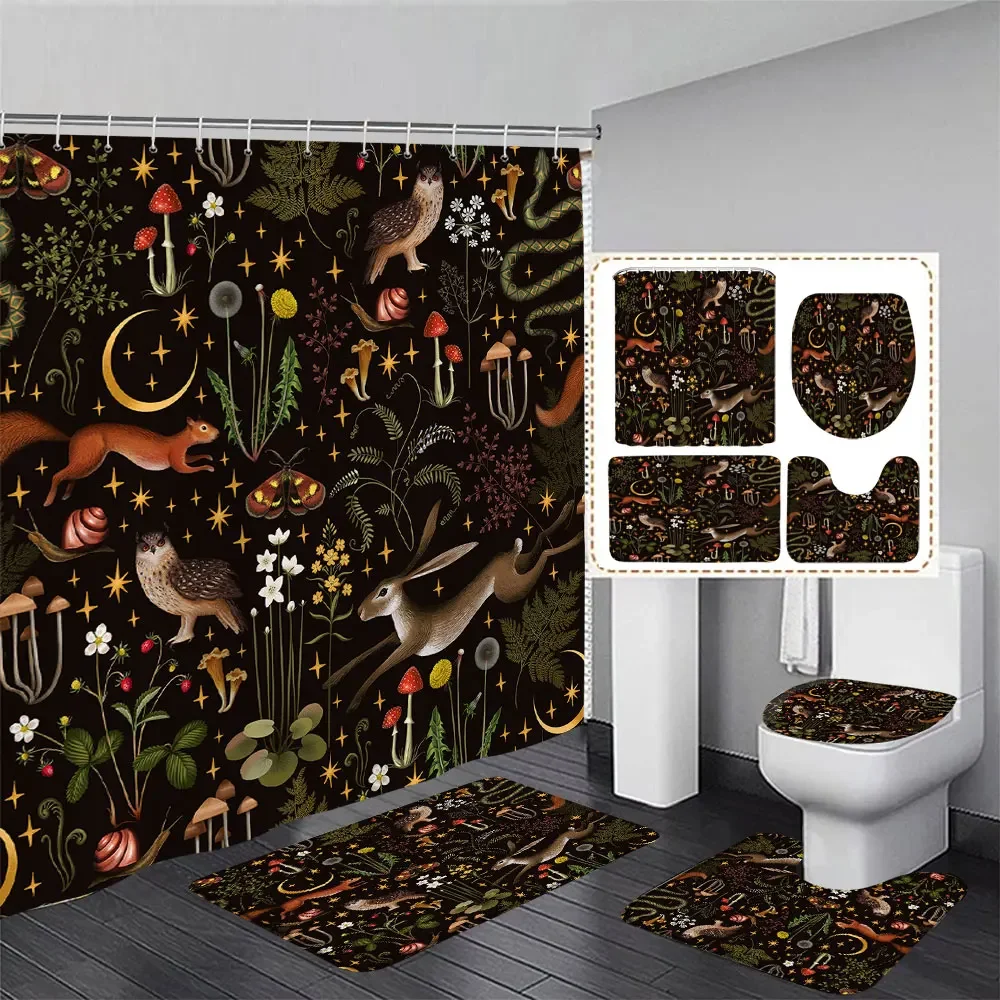 

Mushroom Shower Curtain Rug Bathroom Set Vintage Butterfly Flower Bohemian Moon Botanical Wildflower Aesthetic Bathroom Decor