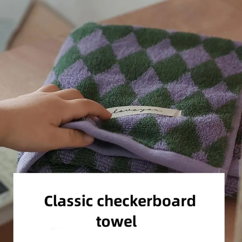 Diamond check long-staple cotton towel household pure cotton face towel adult absorbent bath