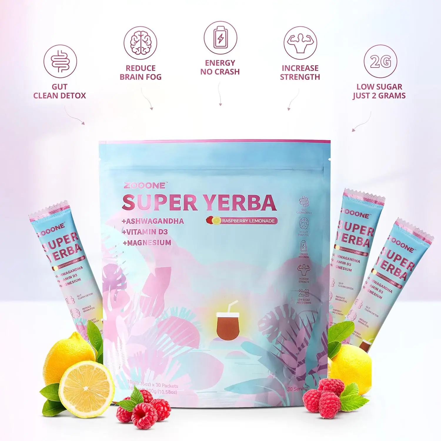 Super Yerba Mate Instant Powder - Raspberry Lemonade Flavor | 30 Servings Clean Energy & Focus Boost | Gut Support, Antioxidants - Image 4