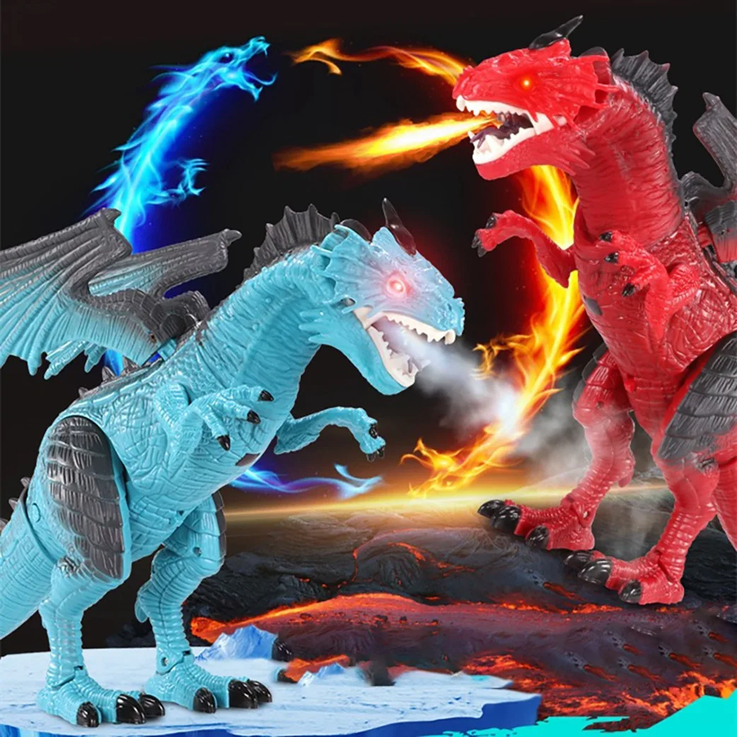 Electric Remote Dinosaur Spray Dragon Roar Walking Control Simulation Animal Model Kids Toys for Christmas Gift blue 5
