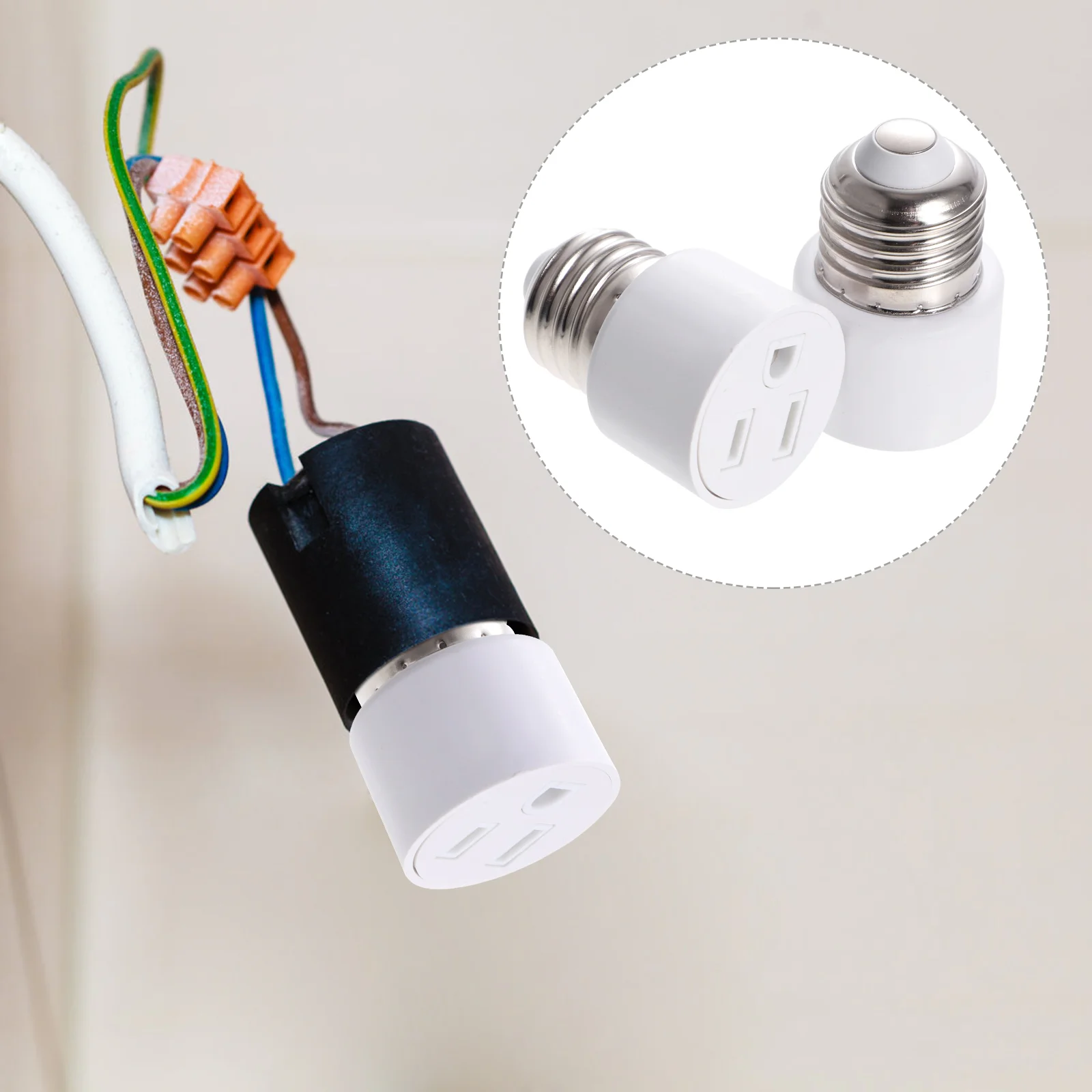 

2 Pcs E27 Converter Adapter Light Socket to Plug Bulb Lamp Holder Outlet E26 Splitter