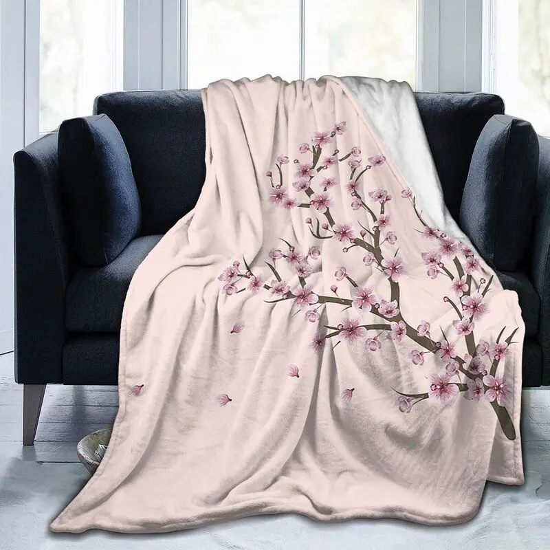 Japanese Sakura Cherry Blossom Print Flannel Throw Blanket Warm