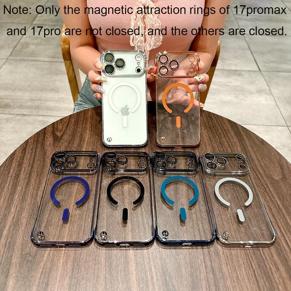 Frameless Luxury Plating Clear Magnetic Shockproof Phone Case with Wireless Charging