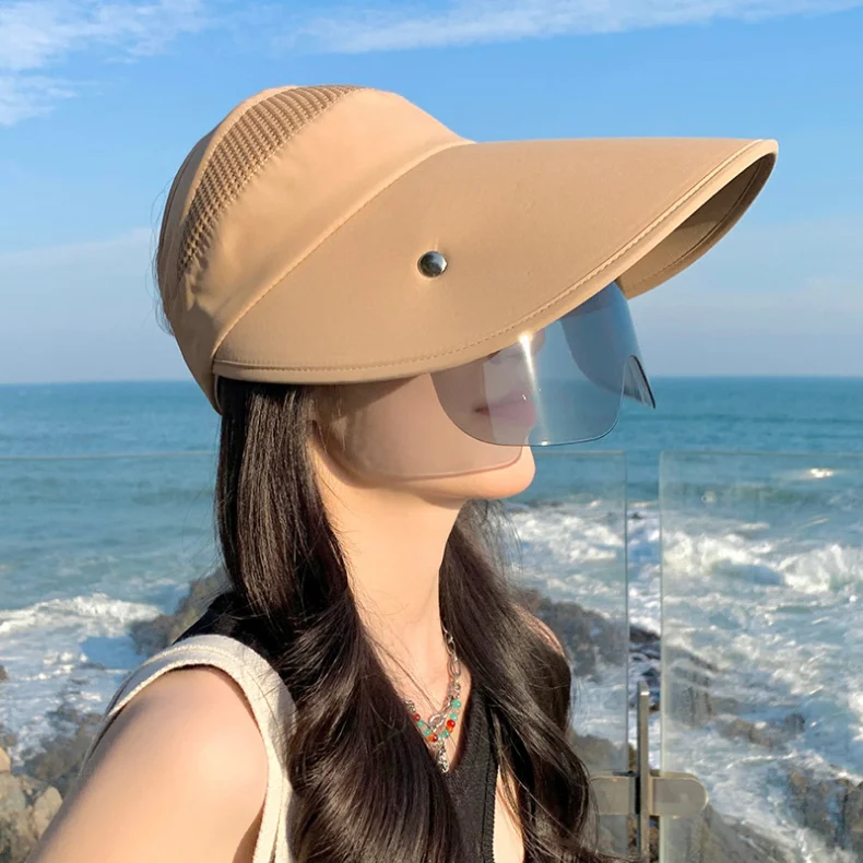 Gran oferta de sombrero de verano para mujer, con gafas de sol, de 13 cm, de ala grande, transpirable, para exteriores, con parte superior vacía, con cinta mágica ajustable, para viajes y playa_voghion.com