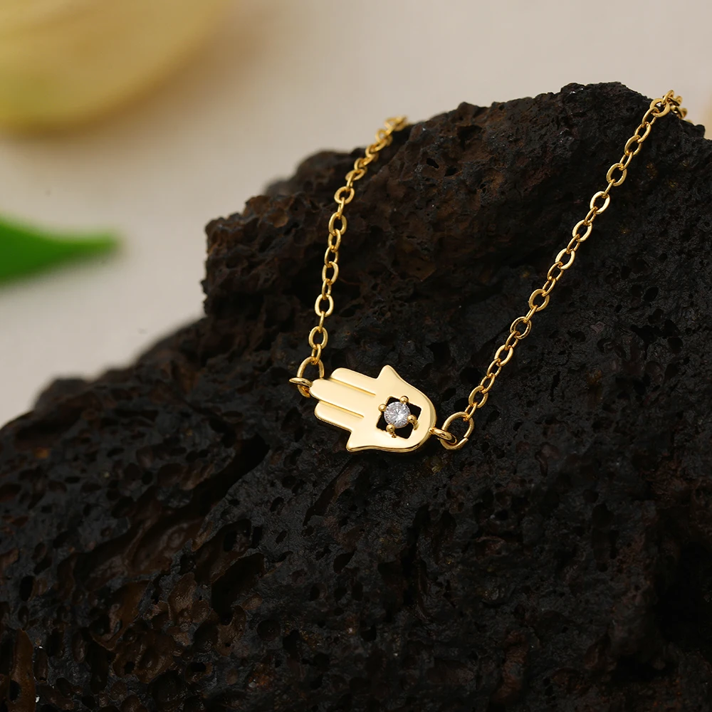 18K Gold Plated Palm Love Heart Cross Pendant Neckalce Sparkling CZ Zircon Geometric Star Sweater Chain Choker Charm Jewelry New