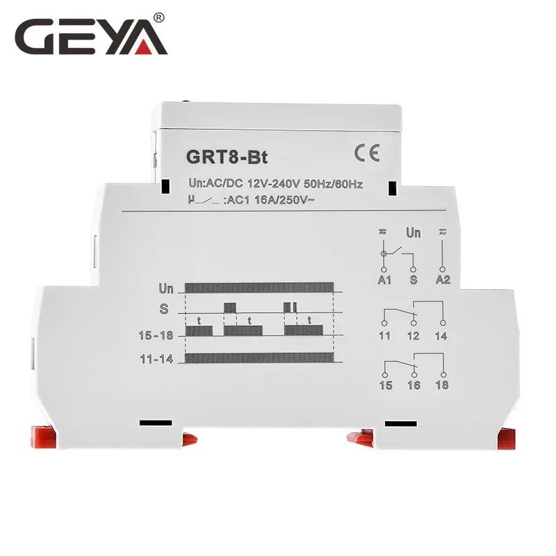 GEYA Delay on Delay off Timer Relay Electronic Type 16A AC230V OR AC/DC12-240V with CE CB ROHS GRT8-A/B/At/Bt 6