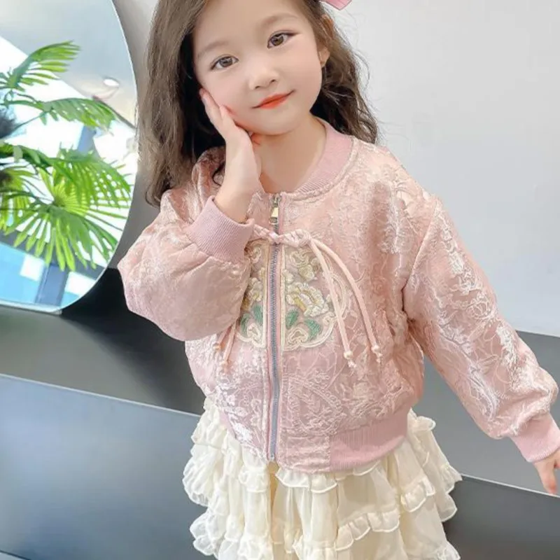 2026 어린이의 새로운 중국 스타일 셔츠 탑 어린이 수 놓은 긴팔 탑 소녀의 봄/가을 통기성 탑 셔츠 LJ382