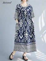 short sleeve oversized cotton vintage floral new in dresses for women casual loose long summer dress elegant clothing 2025