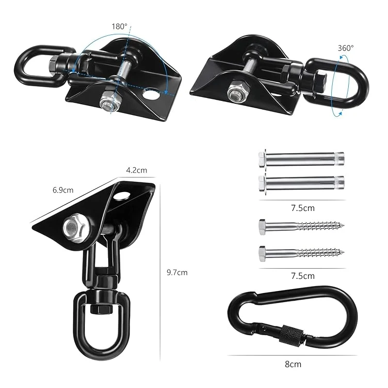 SUS304 Hammock Hanging Kit Hardware Heavy Duty 1200lbs Capacity Hanging Hooks Porch Yoga Swing Chair Ceiling Plate Black 5