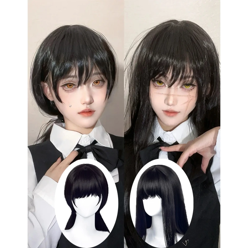 

Costume Anime Chainsaw Man Cosplay Mitaka Asa Cosplay Two Styles Heat Black Long Wigs cos war demon cosplay school uniform JK