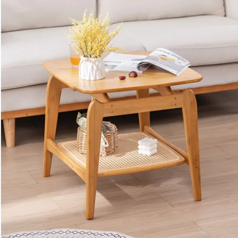 Simple Solid Wood And Bamboo Sofa Side Table Creative Modern Double-layer Storage Table Small Unit Side Cabinet Coffee