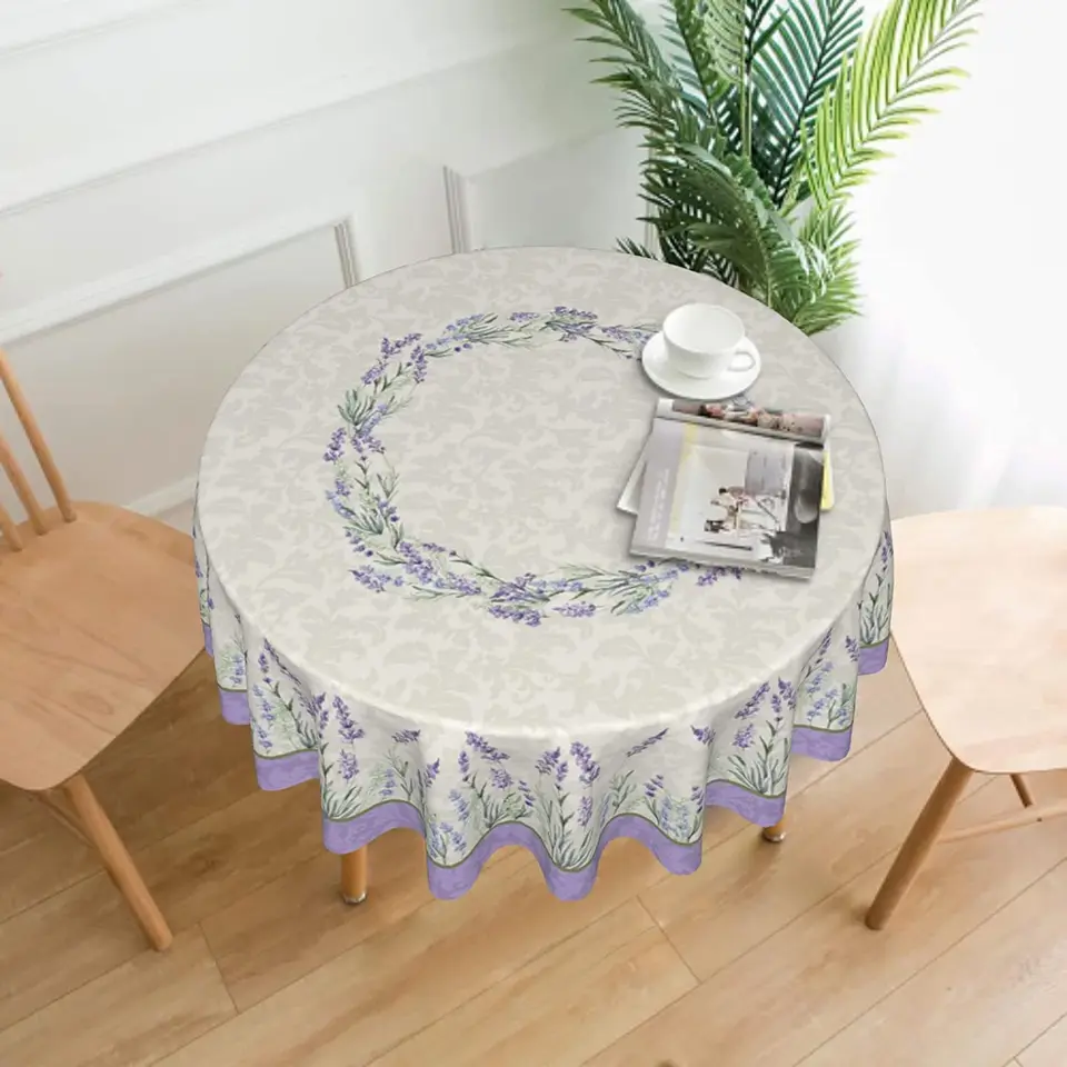 Elegante tovaglia alla lavanda rotonda 60 pollici tovaglia floreale viola primavera estate copravolo Country francese per feste natalizie  15