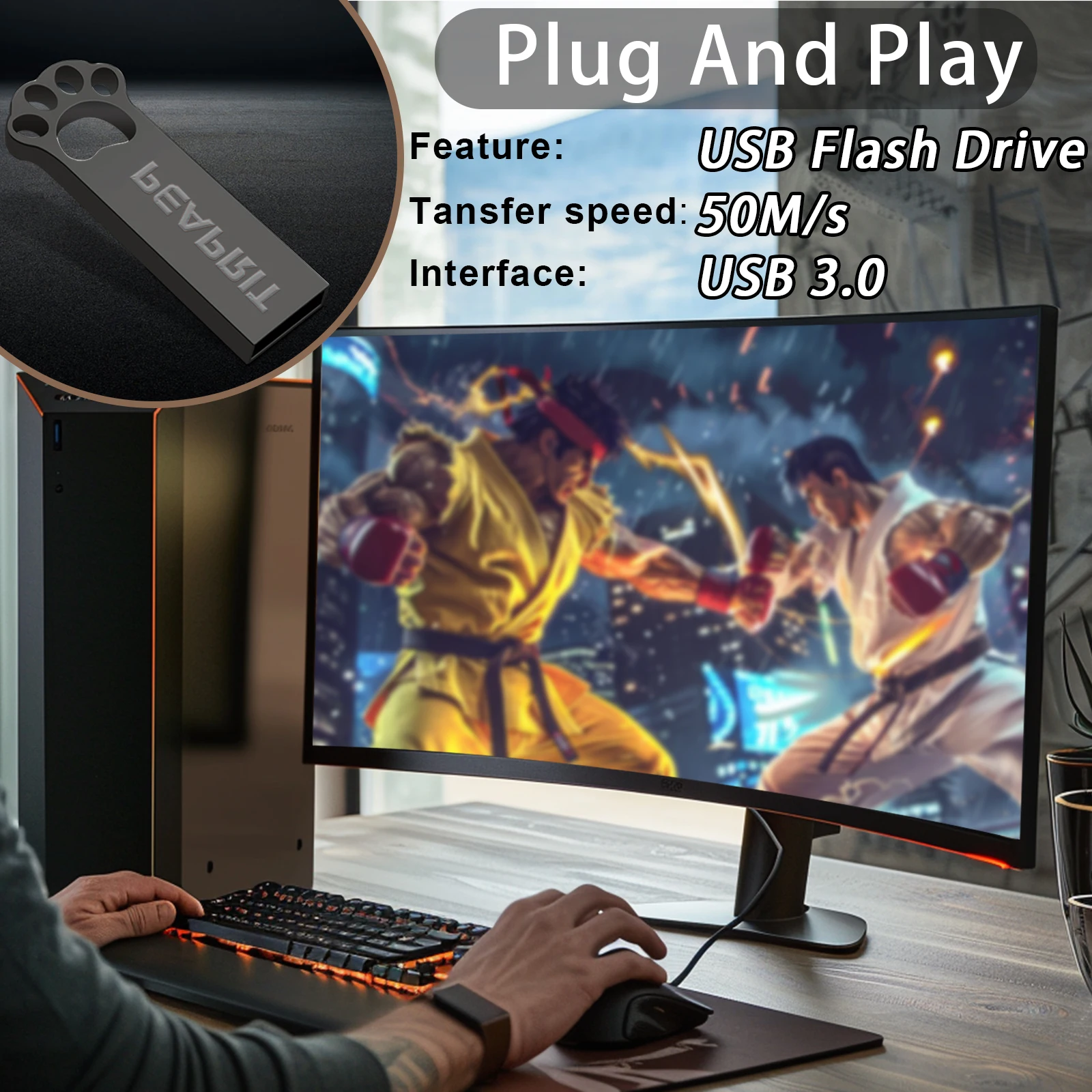 Gaming Hard Drive Retrobat 128G USB 3.0 Disk 26 Emulators＆15000+ Retro Games For PS2/PSP/DC/N64/NES/3DS/SS For Windows PC/Laptop/Rog Ally HandHeld