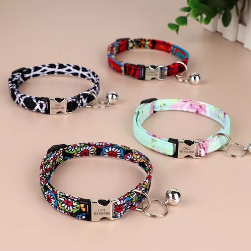 고양이 목걸이, 맞춤형 프린트, 조절 가능한 새끼 고양이 강아지 목걸이, 무료 각인 ID 명판 벨, 고양이 분실 방지 3