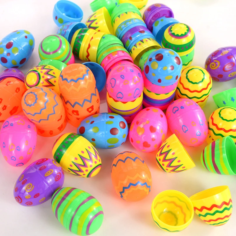 12Pcs Easter Fillable Opening Egg Colorful Plastic Eggs Kids Favors 2024 Easter Party Home Decorations Candy Gift Packaging Box