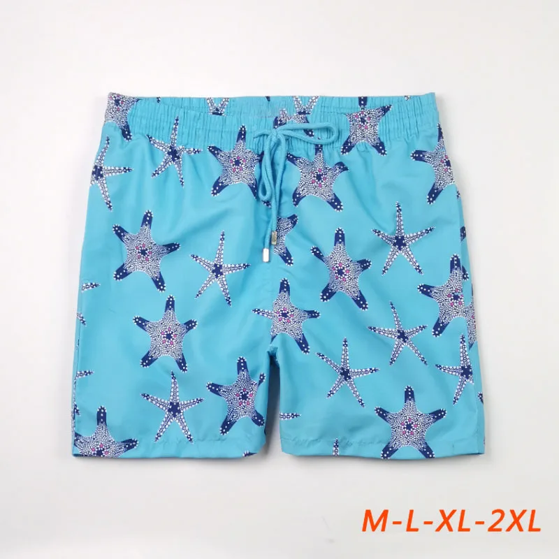 2023 New Summer Men Skyblue Starfish Dance Printed Shorts Beach Fashion Swimwear Blue Swim Pool Party Bermuda Wg37
