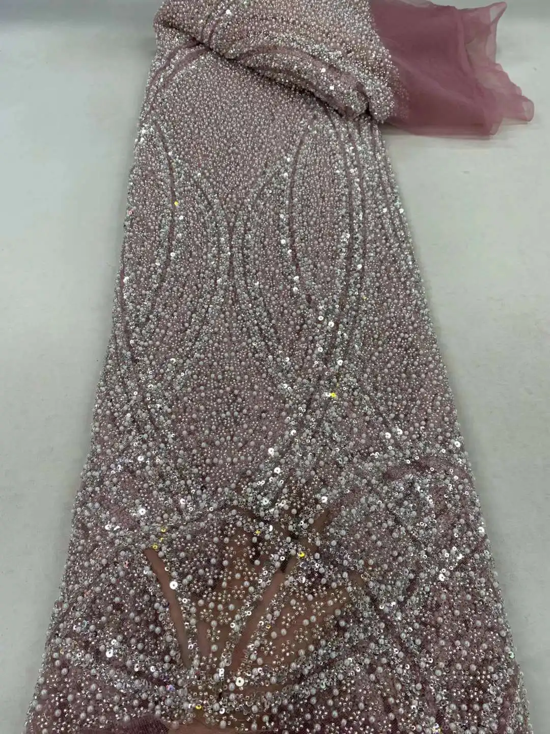 Luxury African Sequins Lace Fabrics 5 Yards Embroidery French Nigerian Tulle Lace Fabric For Wedding Party Sewing tulle fabric sequins jacquard lace fabric brocade lace fabric
