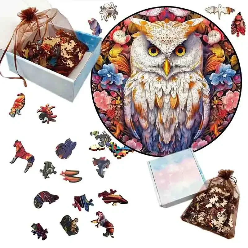 Jigsaw Animals Wooden Puzzle for Kids and Adults Wooden Crafts Colorful and Round Shaped