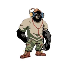 

LLY-2459 Fun Cartoon Monkey Headphones Modeling Personality Car Stickers PVC Fashion Auto Window Bumper Waterproof Decals Decor