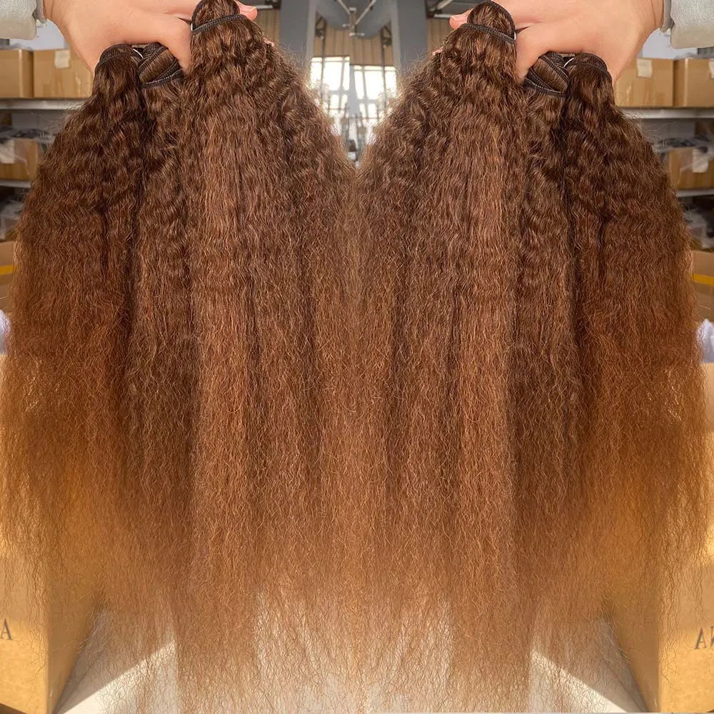 #4 Chocolate Brown Kinky Yiki Straight Raw Virgin Raw Human Hair Deep Wave Hair Extensions 3 4 Bundles Deals Double Weft Tissa 5
