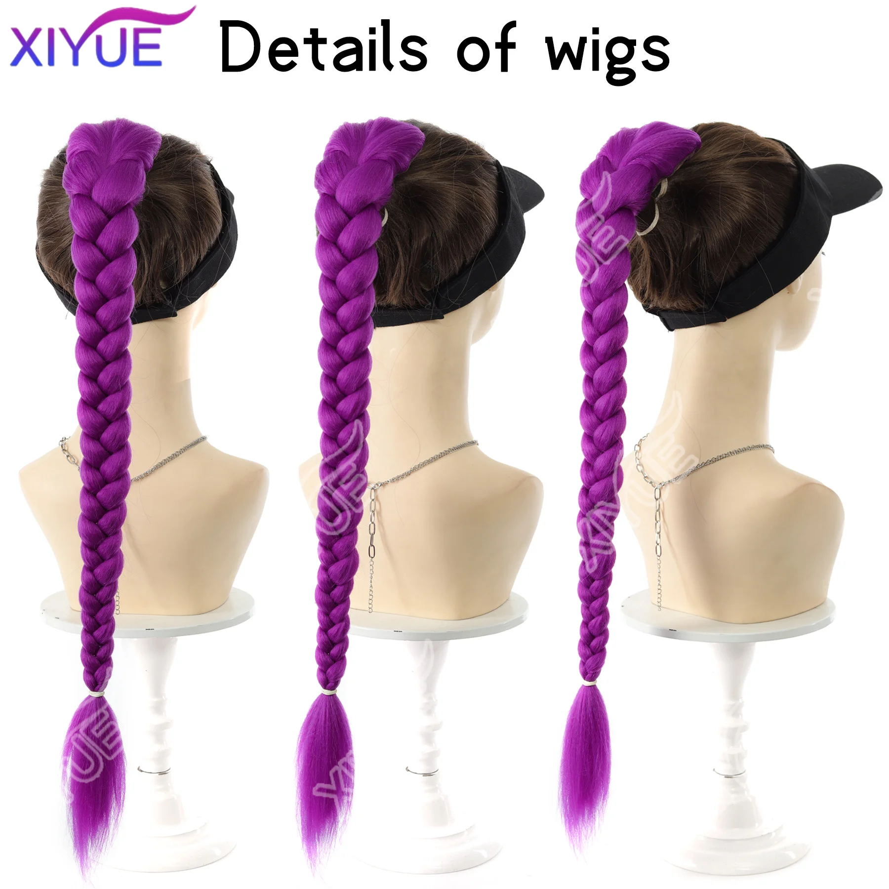 XIYUE Easy Clip in Purple Ponytail Extensions 26 Inch Rumi Long Purple Braids Synthetic Fiber Hair for Cosplay Halloween Costume