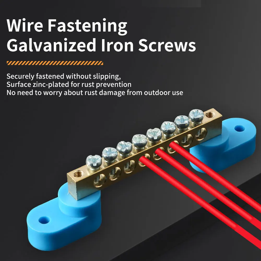 DIN Rail Terminal Block - Blue Bridge Type Copper Ground Bar with Multiple Hole Options