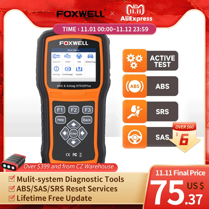 Foxwell Nt630 Plus Obd2 Automotive Scanner Code Reader Brake Bleeding
