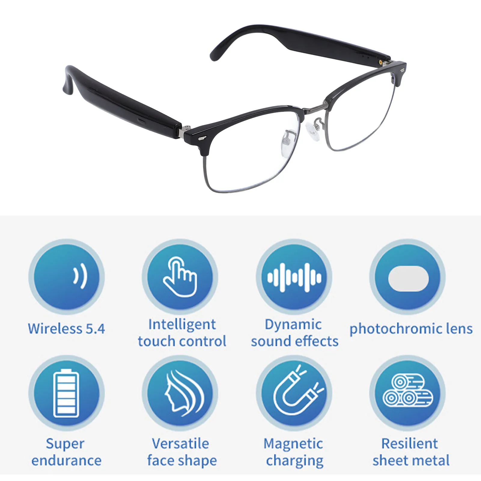 Wireless Bluetooth Glasses Anti Blue Light Touch Control Lightweight Music Glasses Left And Right Speakers For Men For Calling