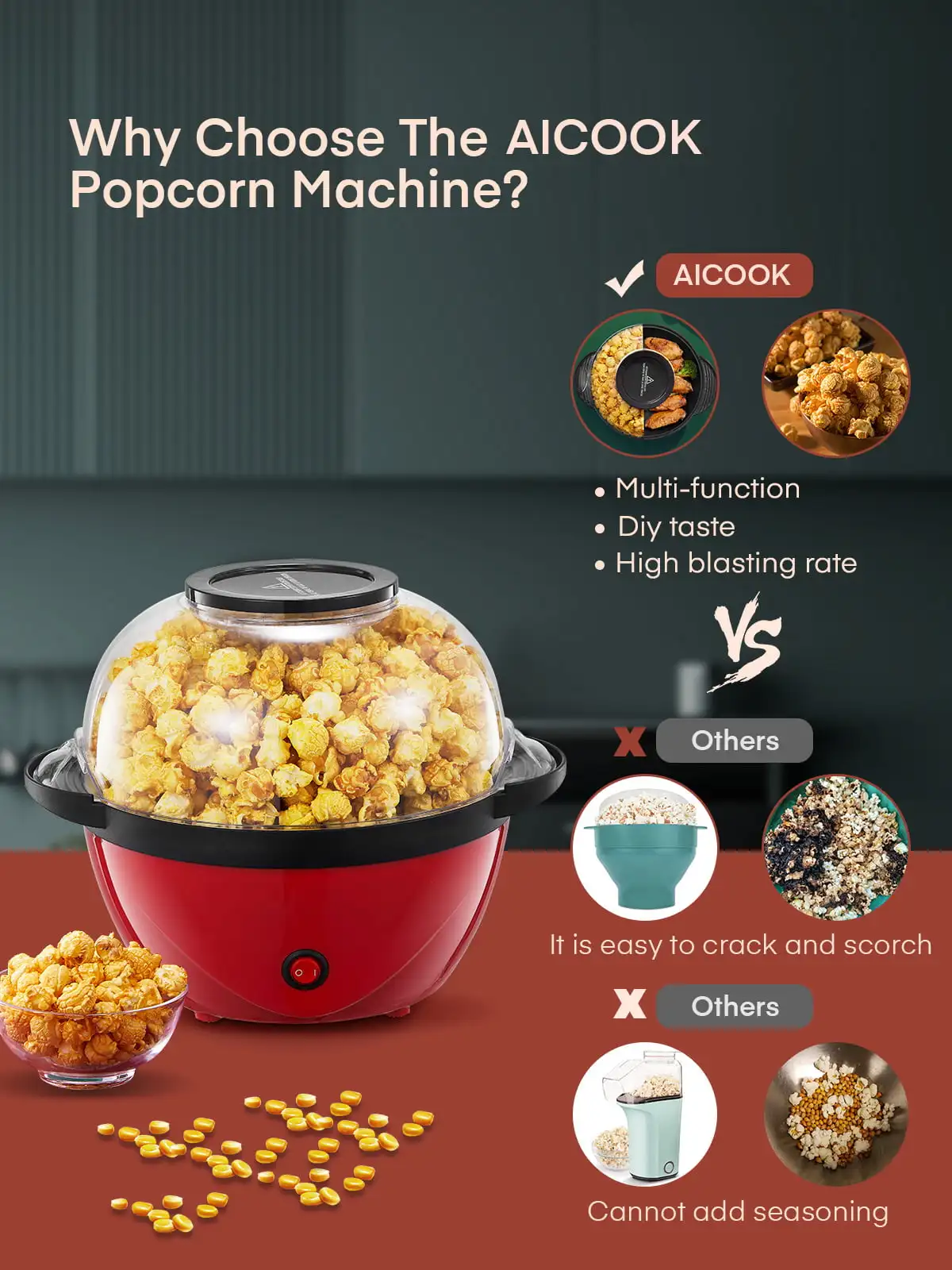 Automatic Stirring Popcorn Maker, 450W Electric Hot Oil Popcorn