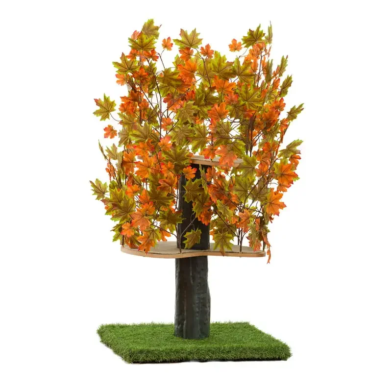 

4ft Interchangeable Leaves Cat Activity Tree, Indoor Cat Tower, Comfy Cat Condo with Scratching Pads, Square Base (Mixed Maple)