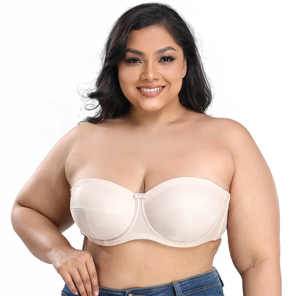 New Plus Size Bra Strapless Bra Push Up Unlined Bras Seamless Bralette  Removable shoulder strap Women Bra B C D E F G H