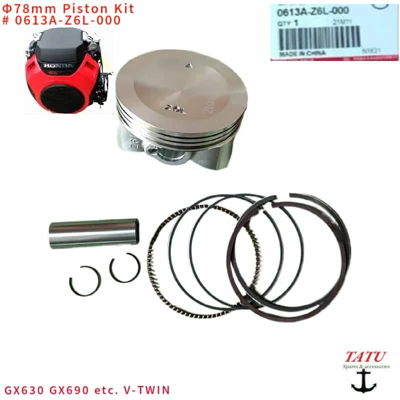 Piston Kit For Honda GX630 GX690 24HP V-Twin Engines - 78mm, Includes Rings, Pin, Clips (Fits 10KW Gen Sets)