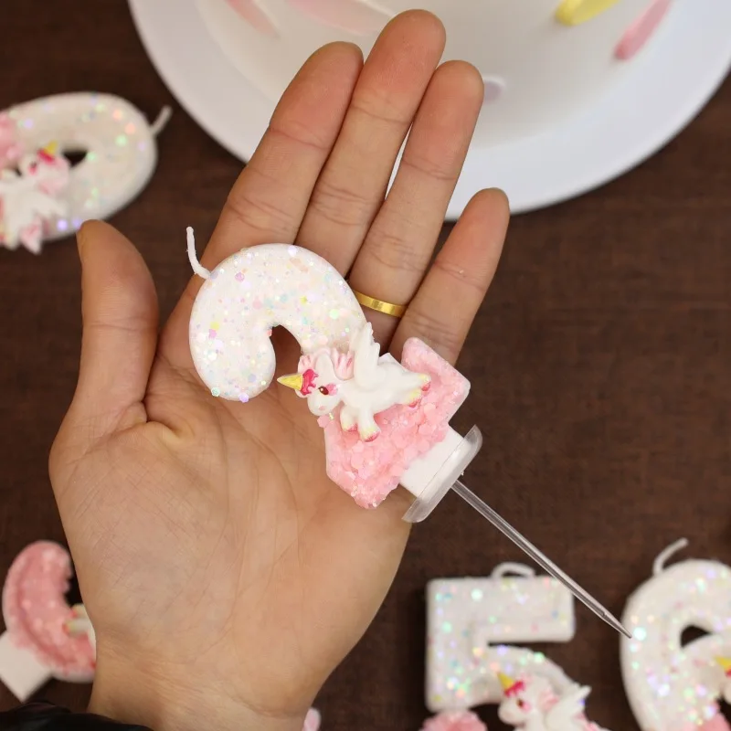 Happy Birthday Candle 0-9 Numbers Candle Pink Unicorn Birthday Candles for Cake Children's Party Cake Decorating