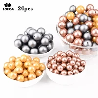 LOFCA 20pcs Metallic Golden Print Silicone Beads 19mm Food Grade Silicone 12mm Sliver Pearl Teether Beads DIY Teething Nursing 1