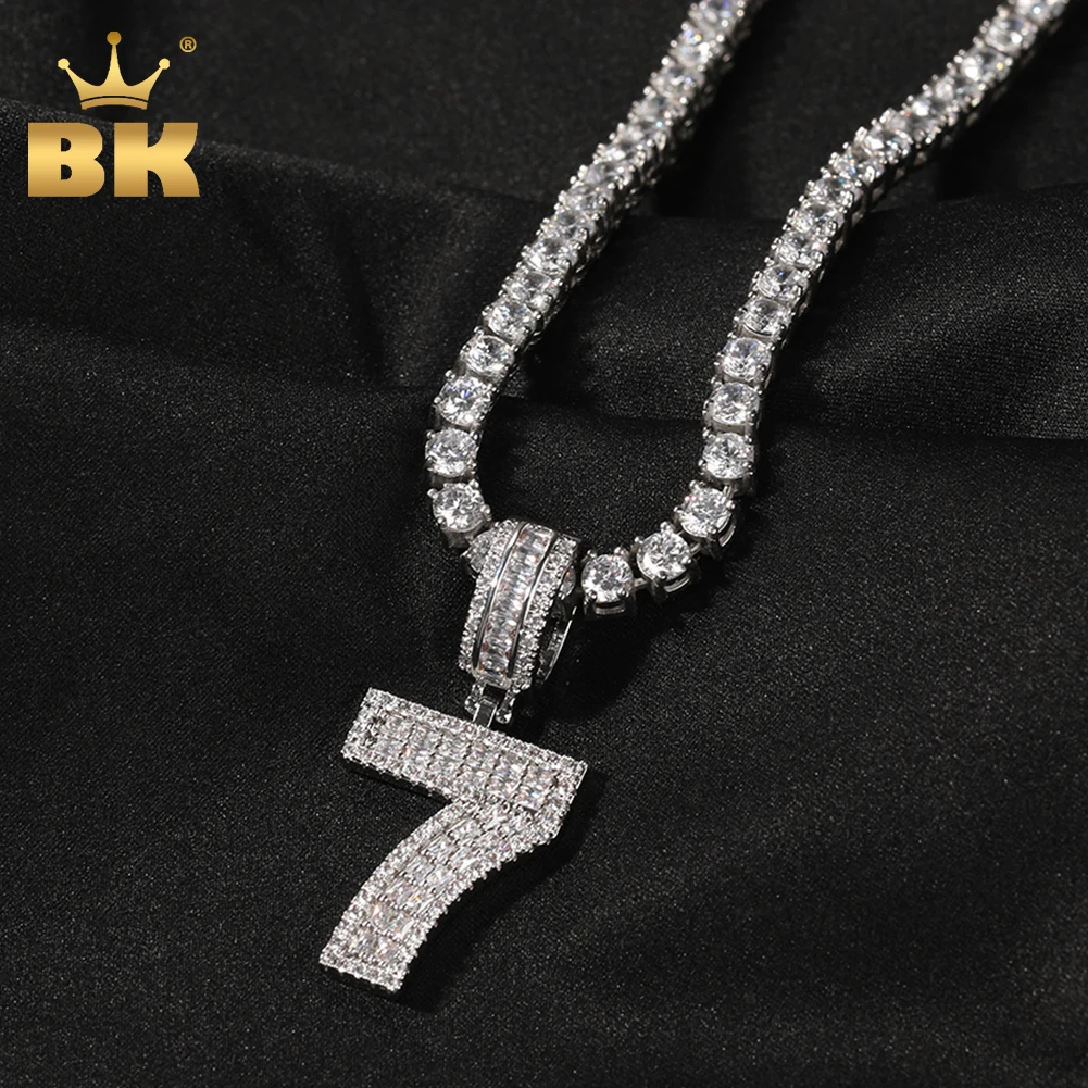 

TBTK Baguettecz Numbers Pendant Iced Out Square Cubic Zirconia Initial Letter Necklace Men Women Hiphop Jewelry Gift