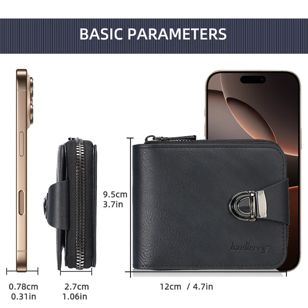 1Pcs/Baellerry Men's Short Wallet with 8 Card Slots + 2 Cash Slots, Snap-Button Coin Pocket, Multifunctional Large-Capacity Card Holder
