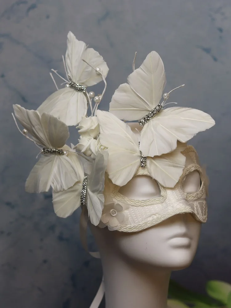 

Роскошная маска из кружева с изображением больших бабочек и перьев, Европейская и американская смешная Женская фотография, маска для Хэллоуина