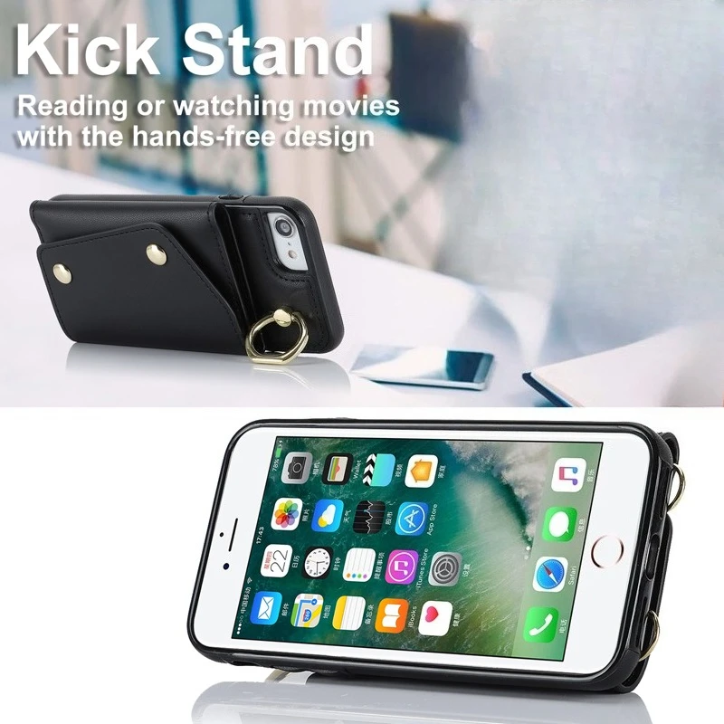 ELVEV Soft PU Leather Zipper Wallet Phone Case with Card Holder, Shockproof Durable Shell and Strap