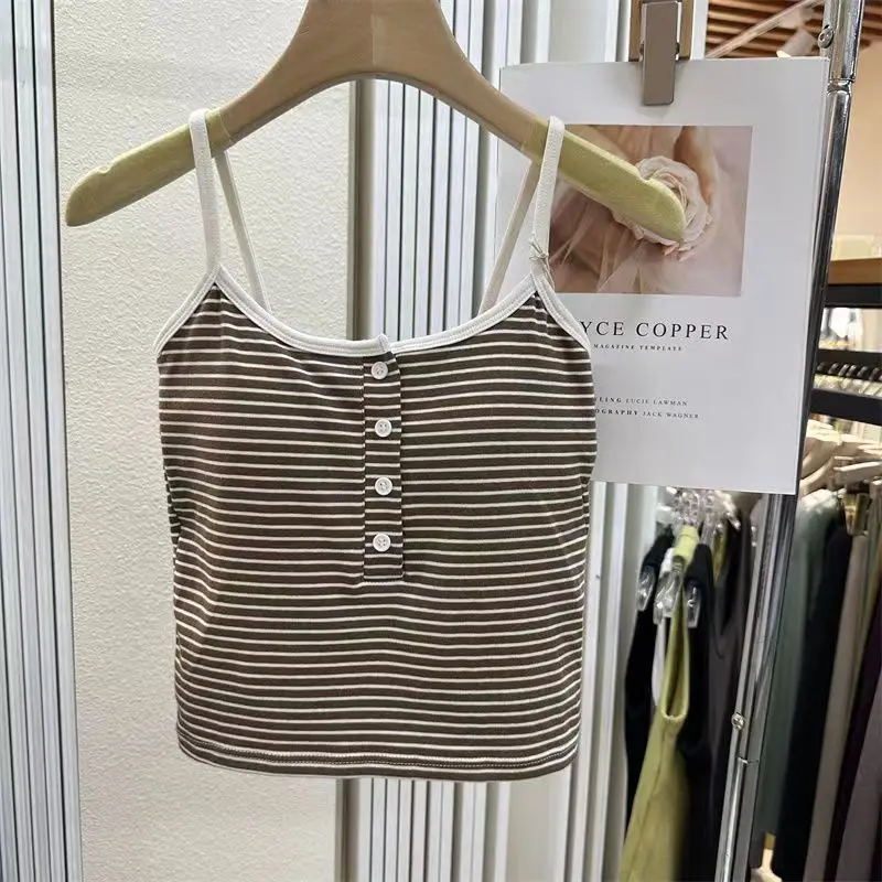 White Stripe Slim Fit Cami Top with Chest Pad