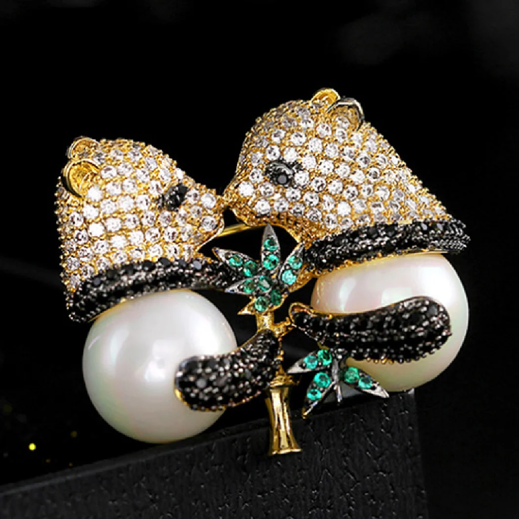 

Trendy jewelry high quality pave cubic zircon china bear animal brooches jewelry for men couple gifts pearl hijab scarf pins