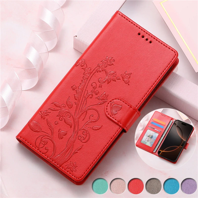 Embossed Leather Flip Phone Wallet Case with Card Slot