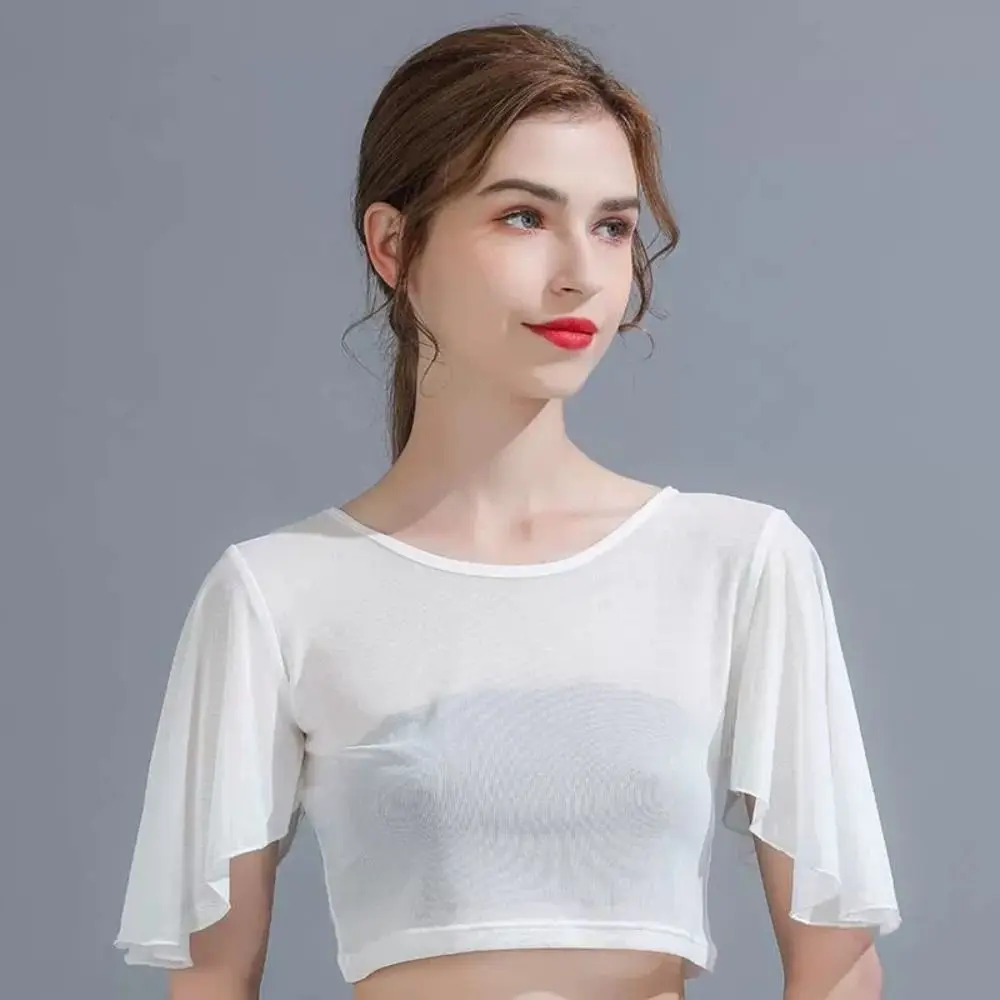 Nylon Spandex Black White Short Sleeve Women Crop Tops
