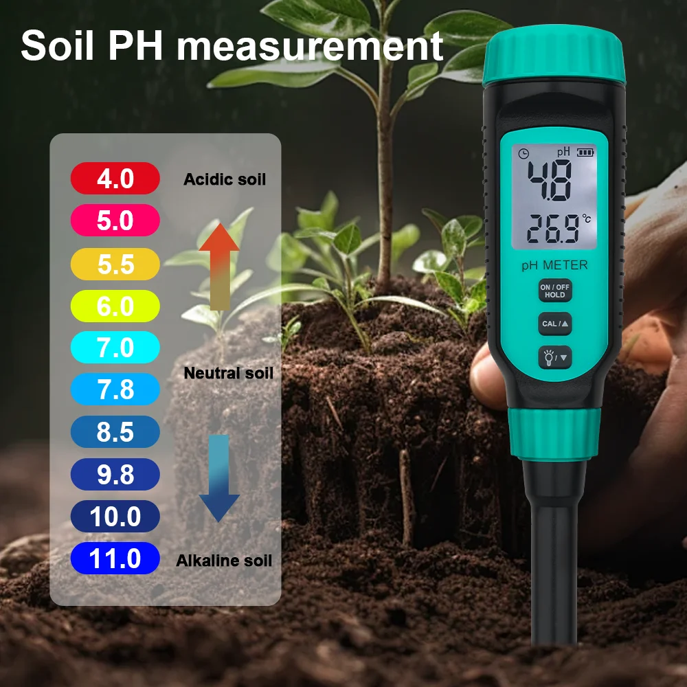 Soil Tester PH Meter Professional Penetrating PH Meter 4 in 1 Dough Meat Bread Vegetable Fruit Sauces Semi-solid Tester