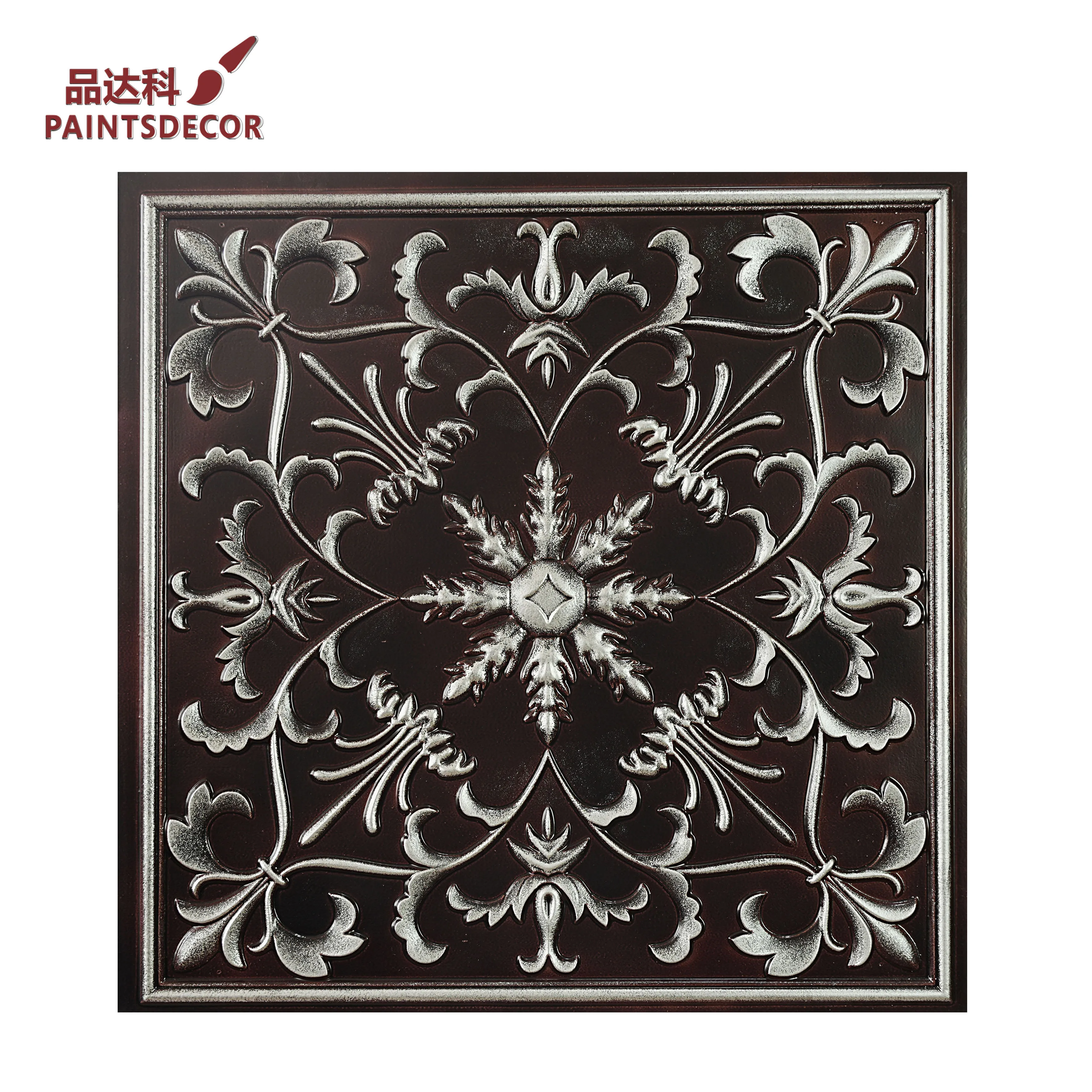 

10PCS Faux Painting Ceiling Tiles Wall Renovation Waterproof Wall Panel for Cafe Club Salon PL70 Traditional silver PAINTSDECOR