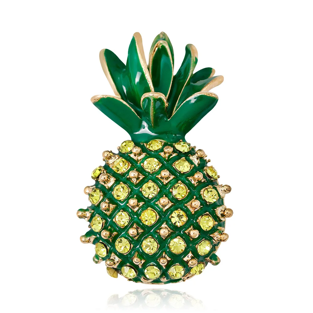 

Fashion Summer Rhinstone Pineapple Brooches For Women Enamel Fruits Party Casual Brooch Pins Gifts