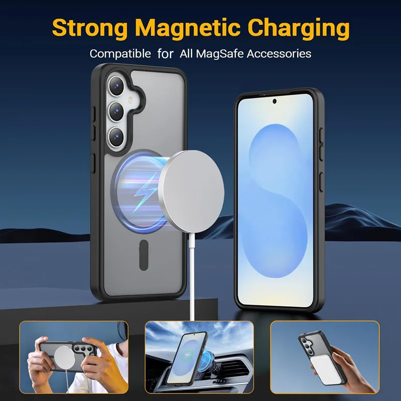 Magnetic Matte Black Shockproof Phone Case with Magsafe Wireless Charging Compatibility