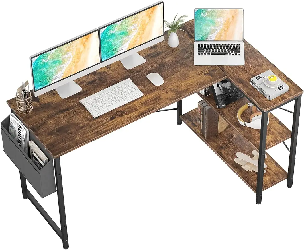 

Homieasy Small L Shaped Computer Desk, 55 Inch L-Shaped Corner Desk with Reversible Storage Shelves for Home Office Workstation,