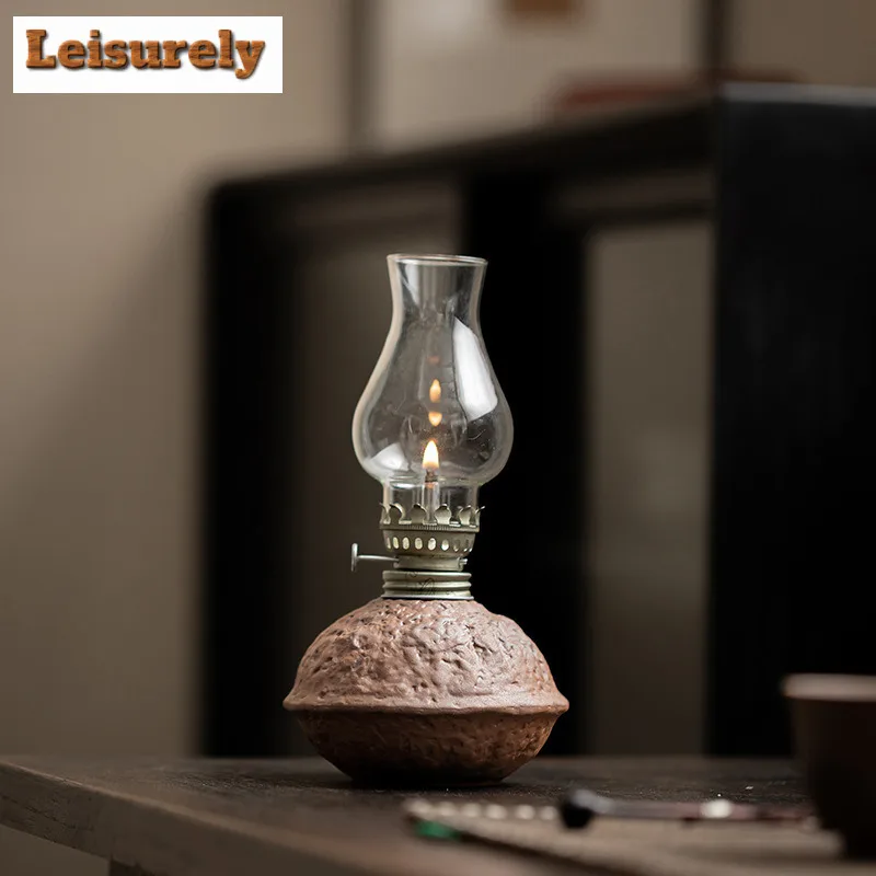 Old Rock Clay Coarse Pottery Oil Lamp Candle Holder Zen Scented Aromatic Candles Candle Lights Tea Items Literati Collection